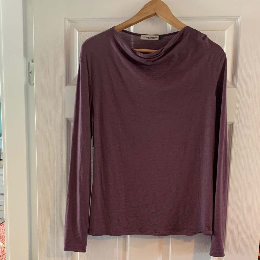 We3 Women's Long Sleeve Merino Cowl Neck Top in Plum